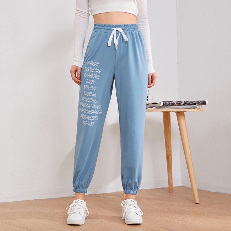 

Letter Graphic Joggers, Dusty blue