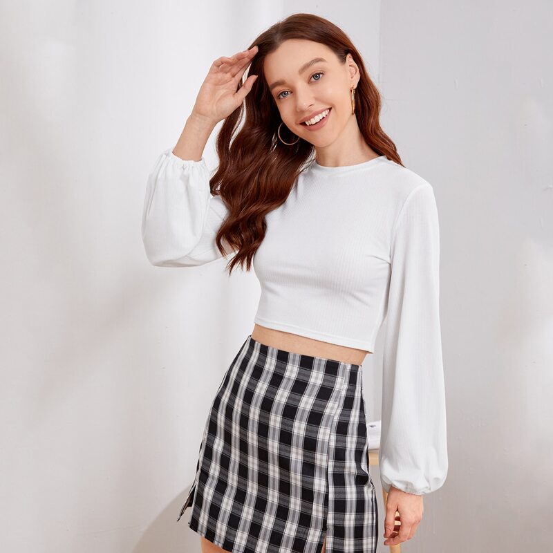 

Balloon Sleeve Crop Tee, White
