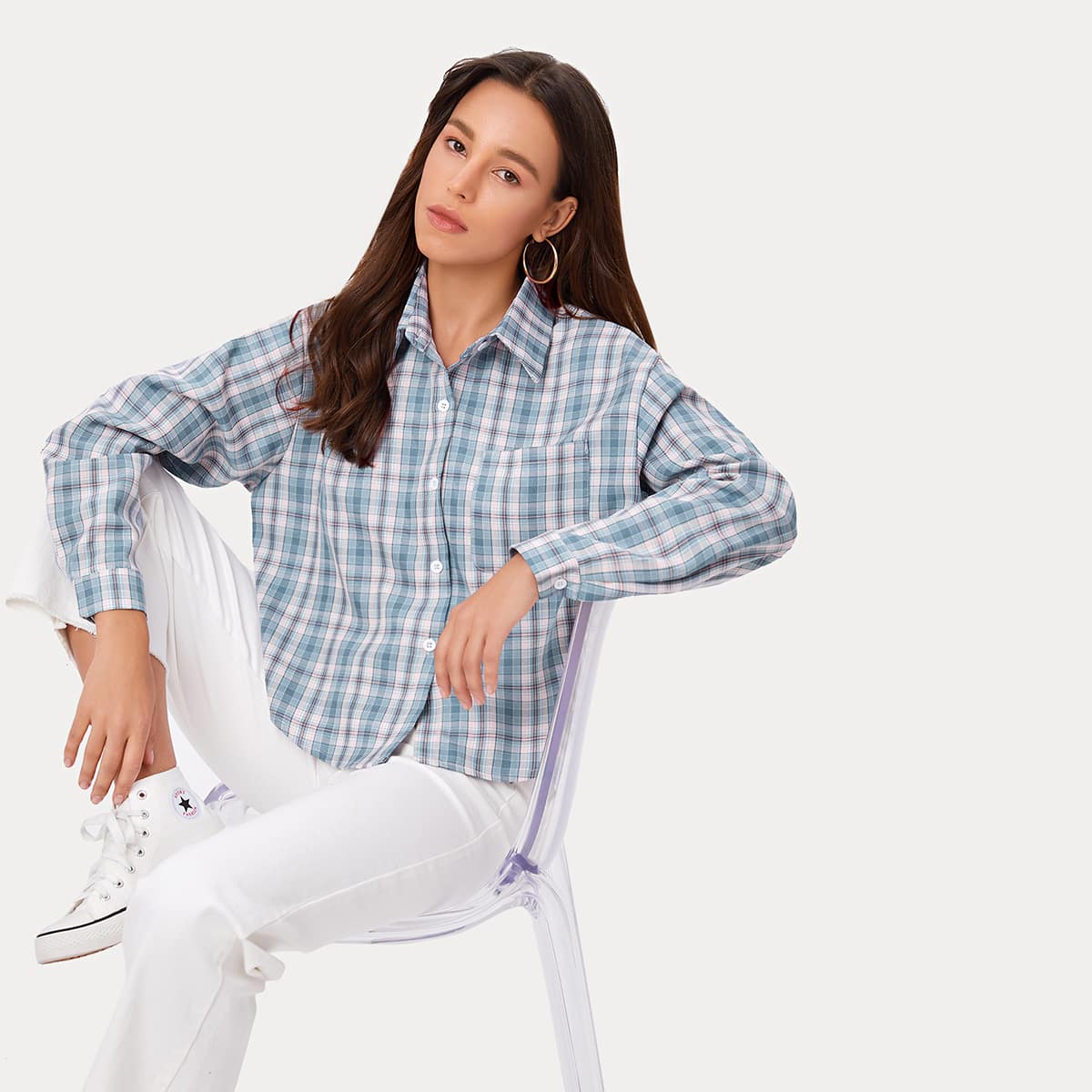 

Plaid Pocket Shirt, Baby blue