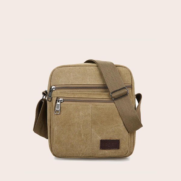 

Men Zip Front Crossbody Bag, Khaki