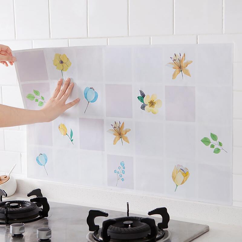 

1pc Flower Print Oil-proof Random Wall Sticker, Multicolor