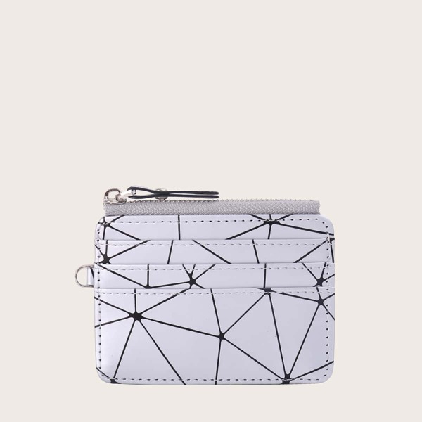 

Geometric Pattern Purse With Card Slot, Silver