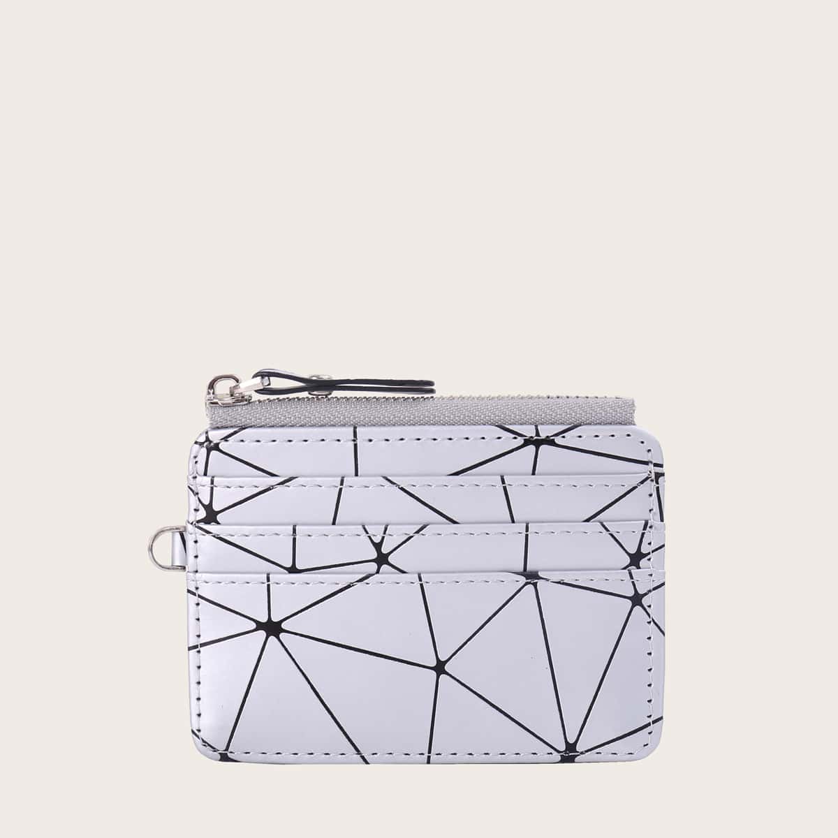 

Geometric Pattern Purse With Card Slot, Silver