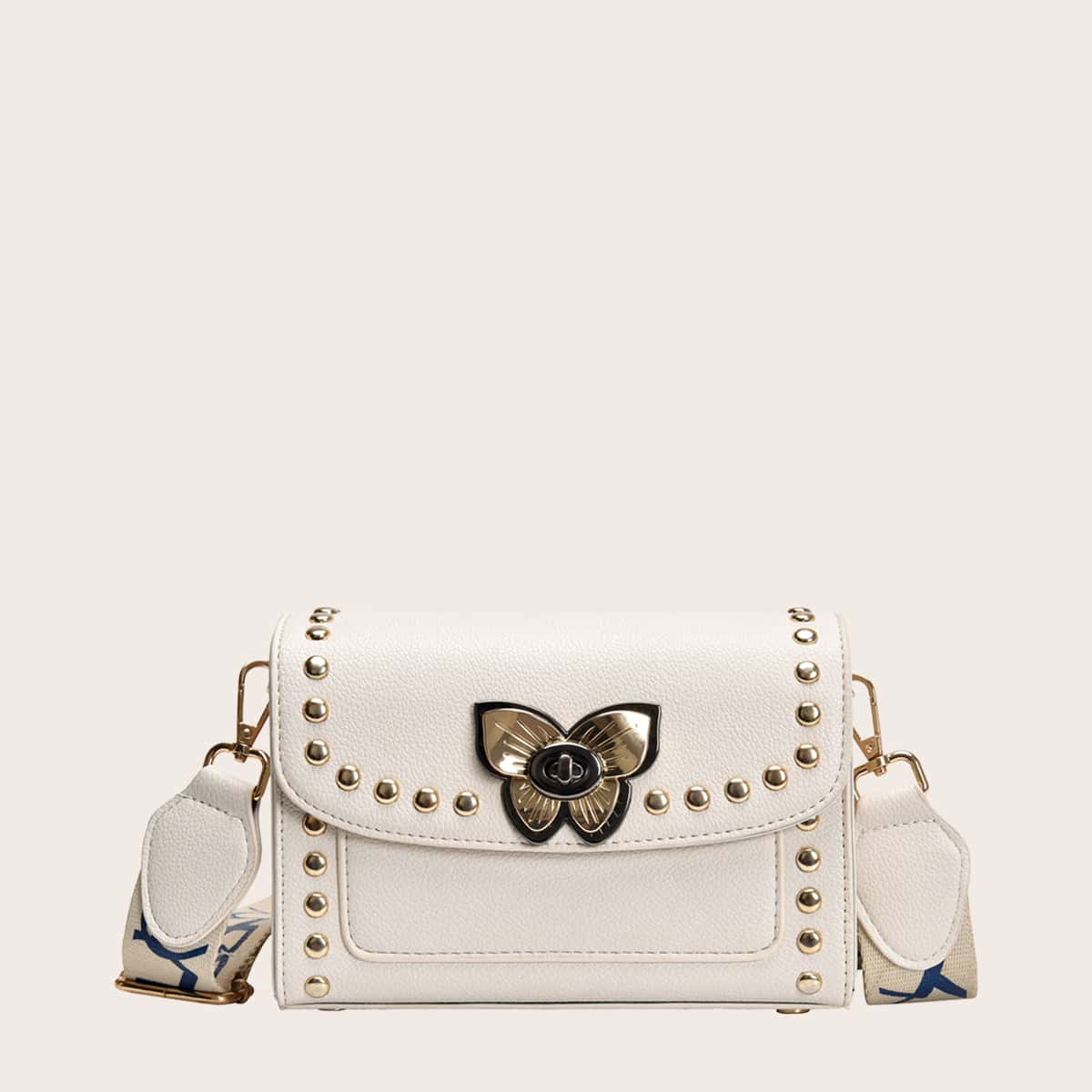 

Studded Decor Crossbody Bag, Beige