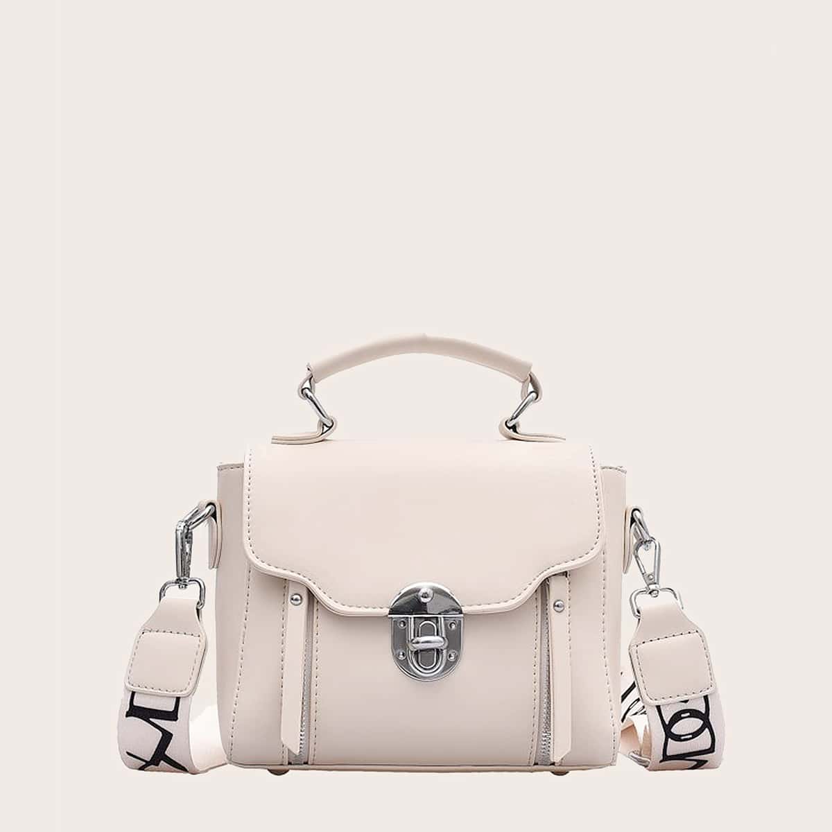 

Twist Lock Satchel Bag, White