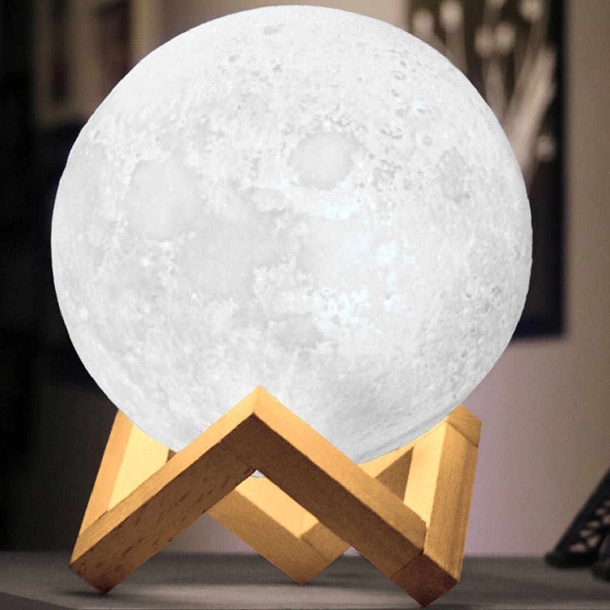 

Moon Night Light & Holder, White