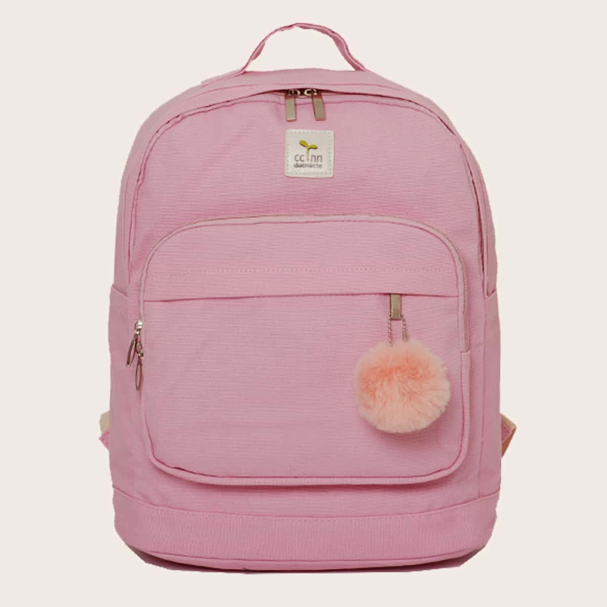 

Pom-pom Charm Pocket Front Backpack, Pink