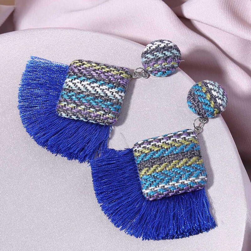 

Tassel Decor Geometric Drop Earrings, Blue