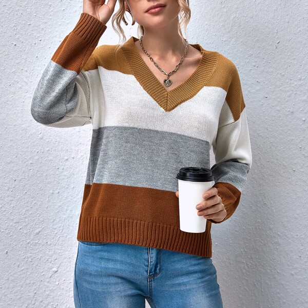 

Drop Shoulder Colorblock Sweater, Multicolor