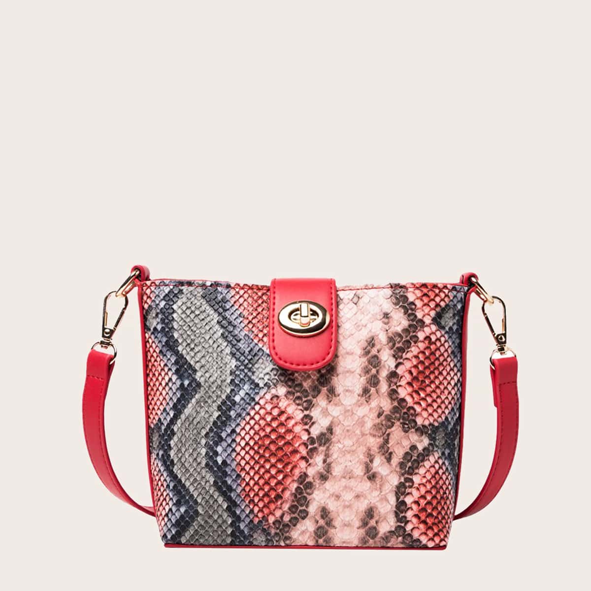 

Snakeskin Print Crossbody Bag, Red