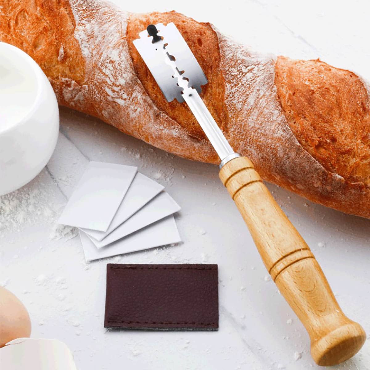 

7pcs Wooden Handle Bread Cutter & Blade Set, Apricot