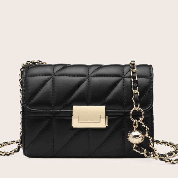 

Stitch Detail Chain Crossbody Bag, Black