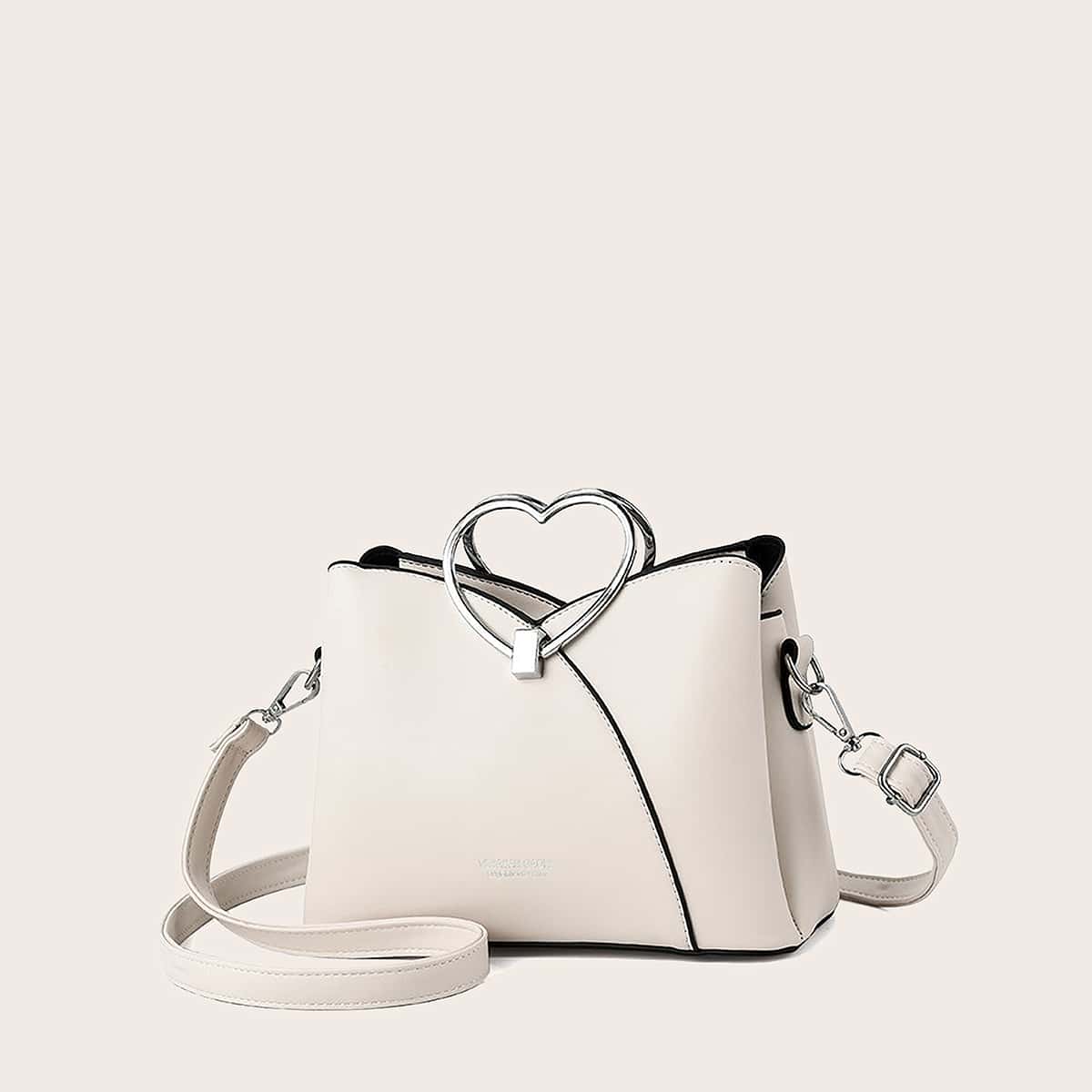 

Heart Shaped Handle Satchel Bag, White