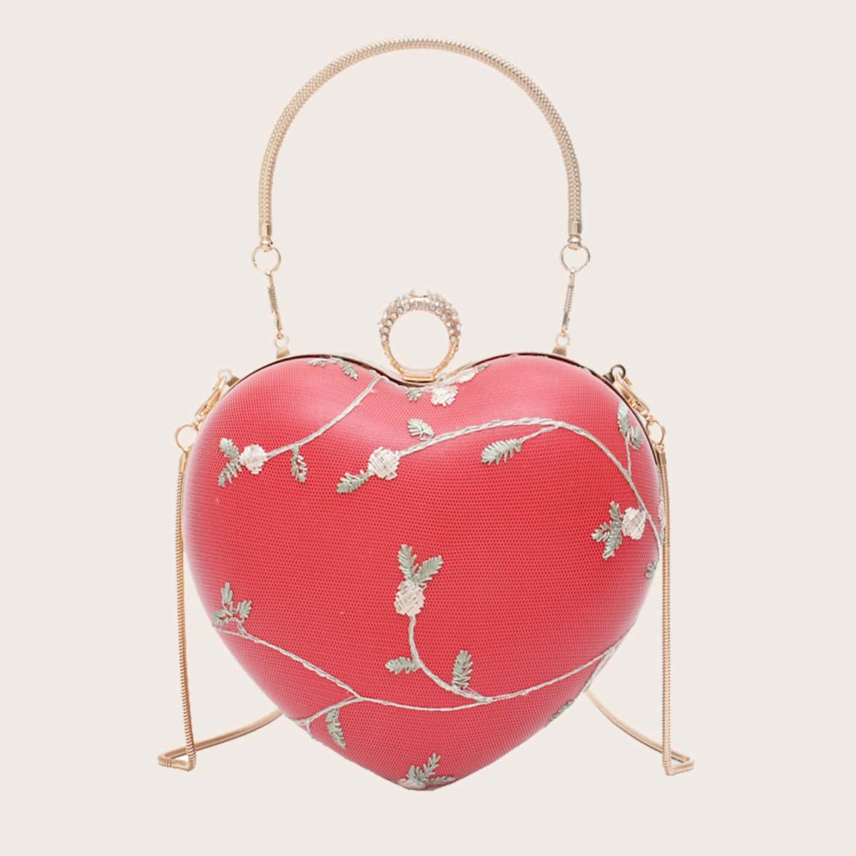 

Heart Shaped Chain Satchel Bag, Red