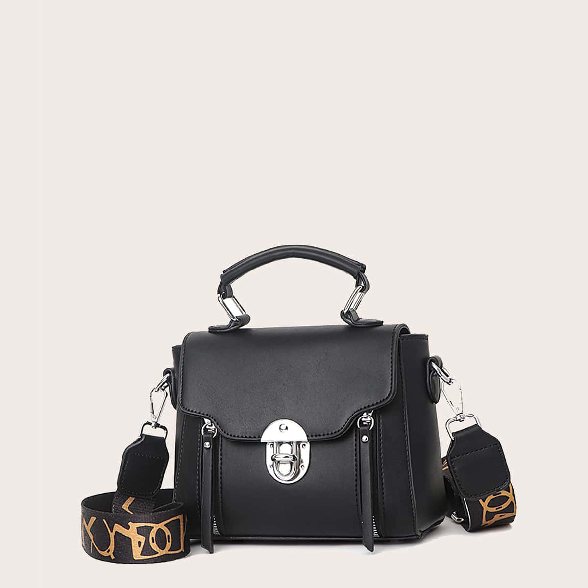 

Zipper Front Satchel Bag, Black