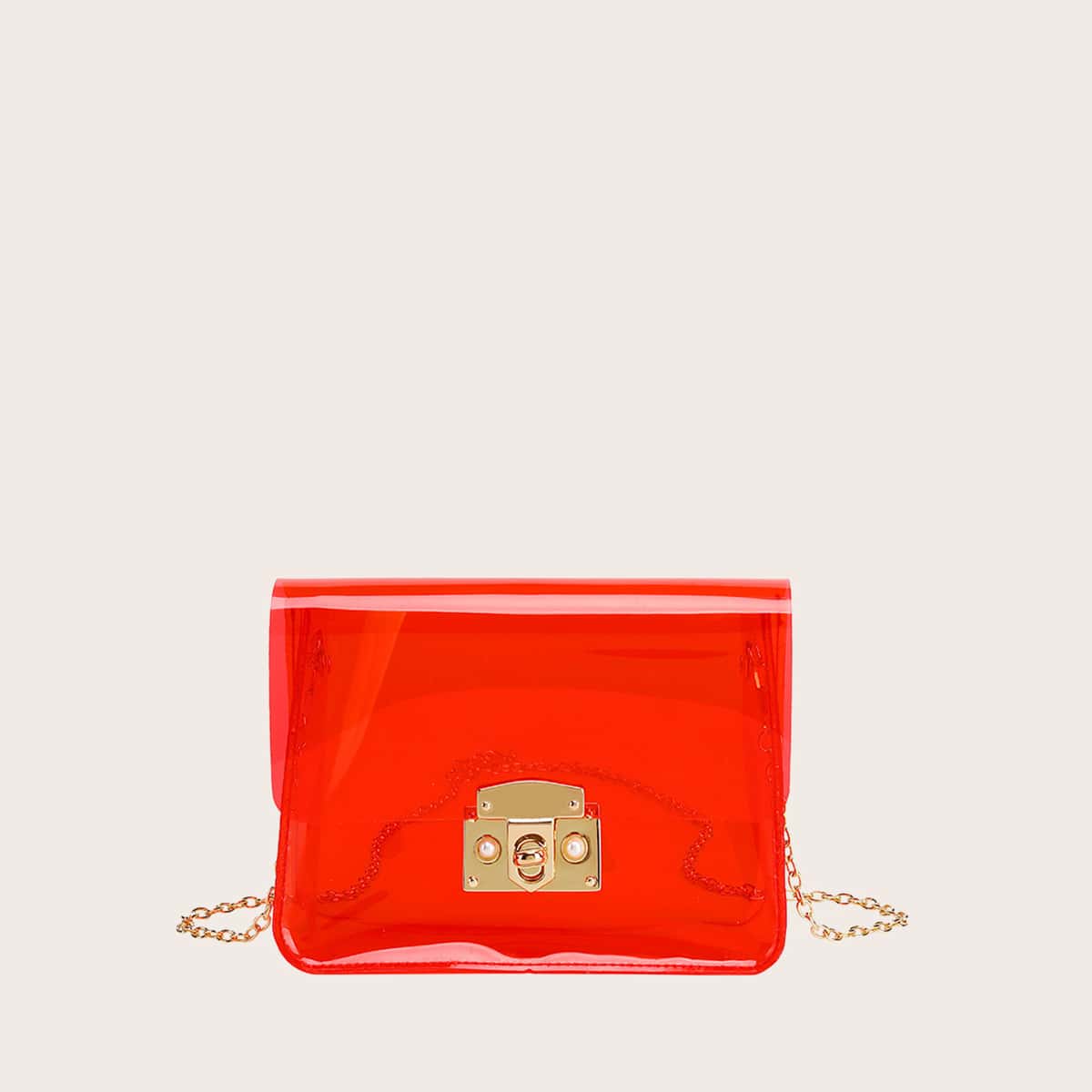 

Clear Chain Crossbody Bag, Red
