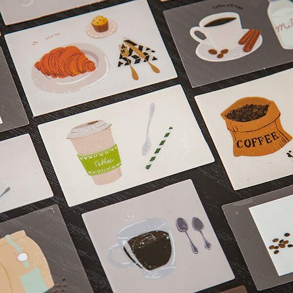 

30pcs Coffee & Bread Print Sticker, Multicolor