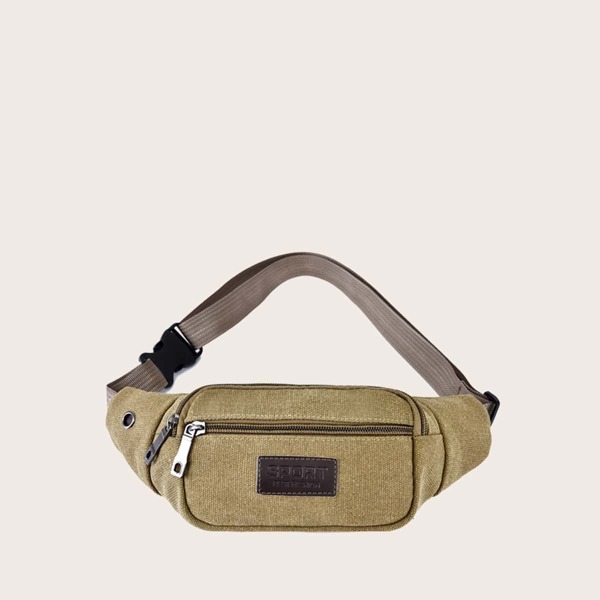 

Men Letter Patch Fanny Pack, Khaki