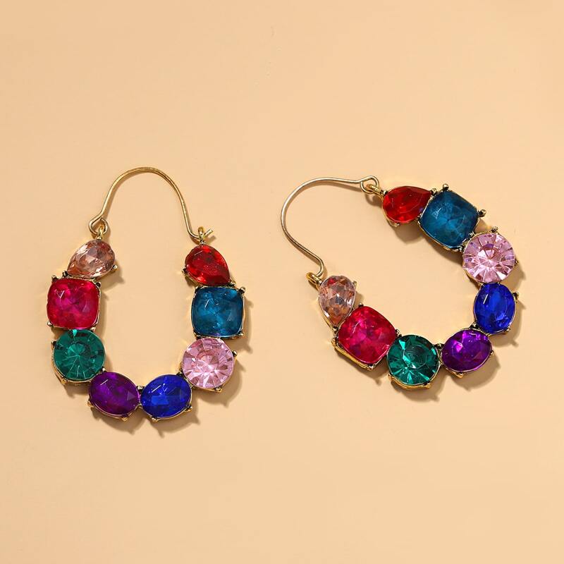 

Gemstone Decor Hoop Earrings, Multicolor