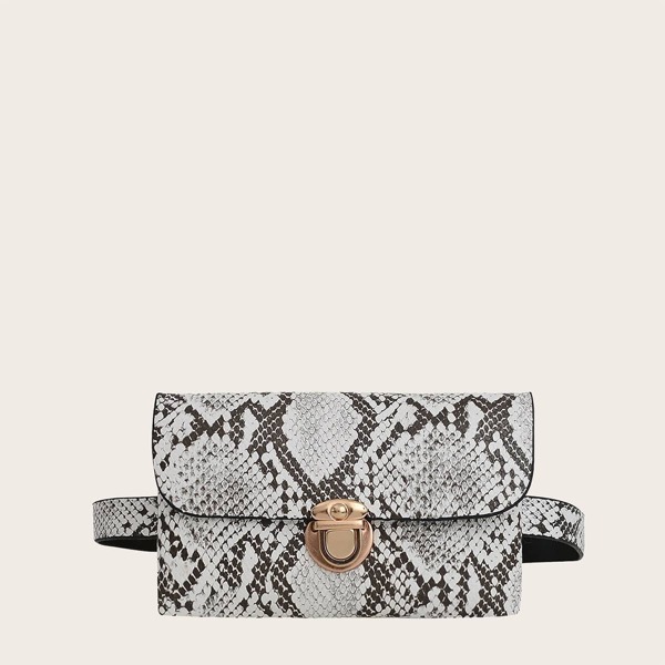 

Girls Snakeskin Print Belt Bag, Black and white