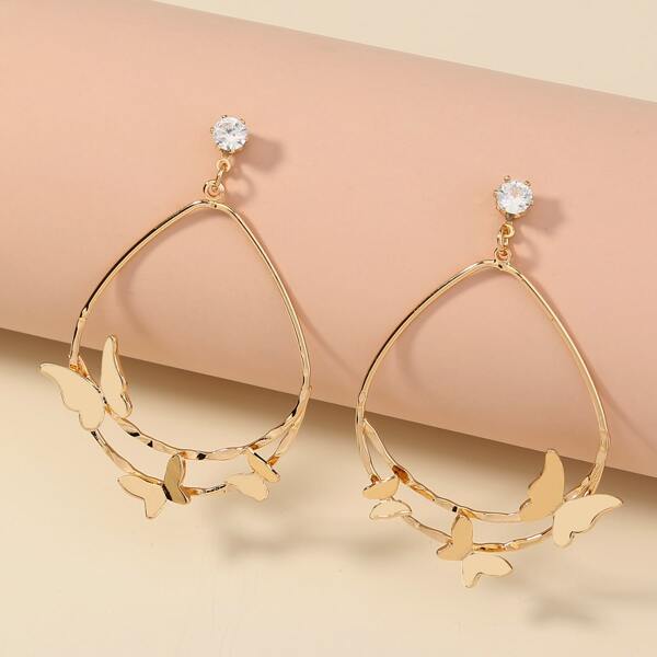 

Rhinestone Butterfly Drop Earrings, Gold
