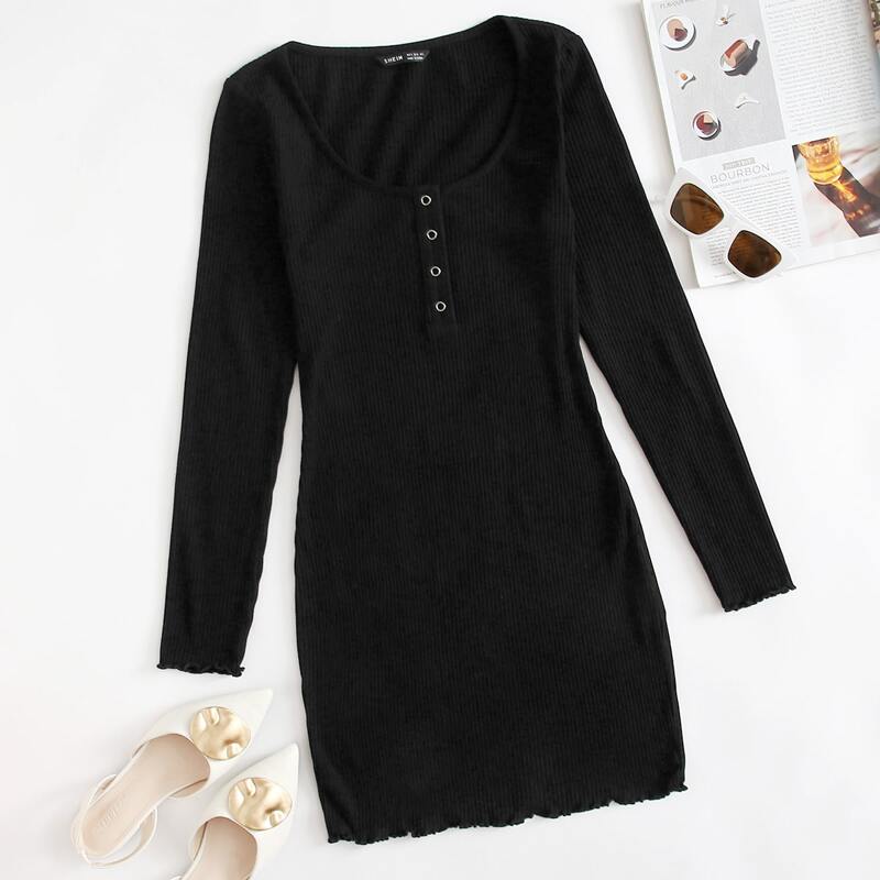

Press Buttoned Front Bodycon Dress, Black
