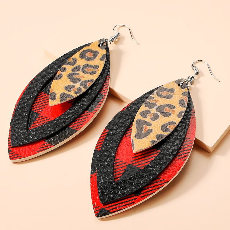

Christmas Plaid PU Leather Drop Earrings, Multicolor