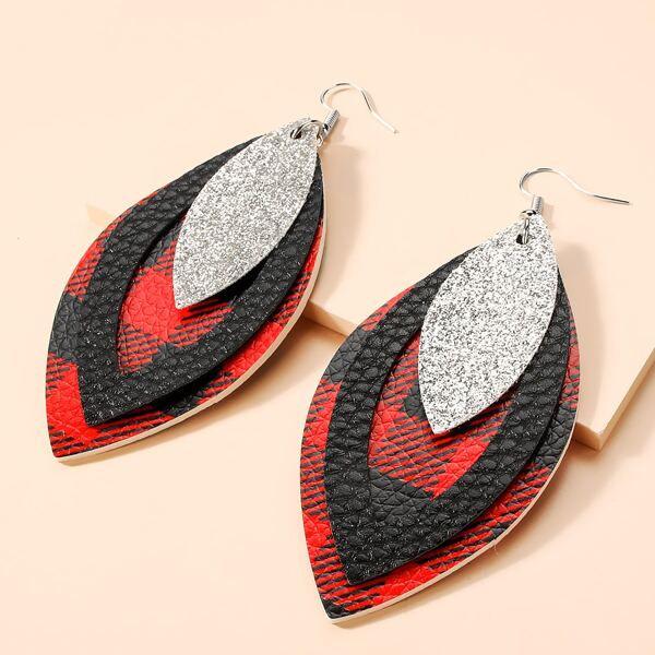 

Christmas Plaid PU Leather Drop Earrings, Multicolor