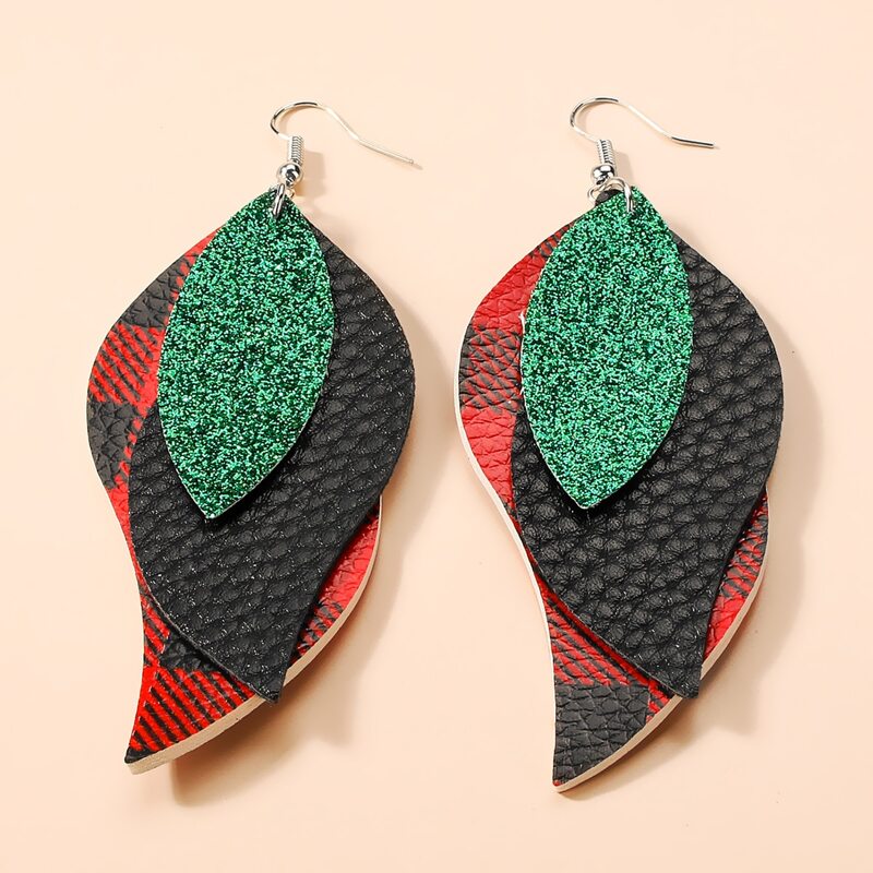

Christmas Plaid PU Leather Drop Earrings, Multicolor