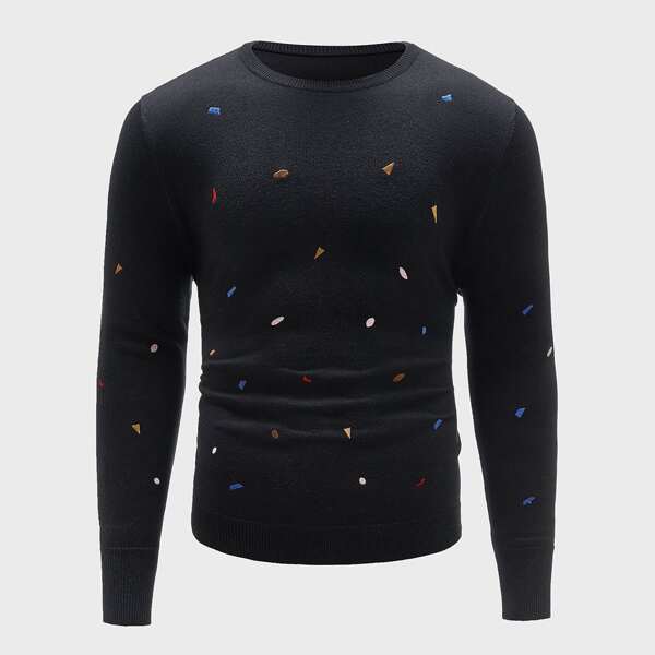 

Men Graphic Embroidery Sweater, Black