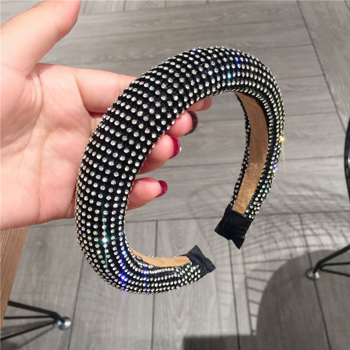 

Rhinestone Padded Hair Hoop, Black