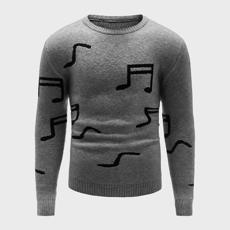 

Guys Musical Note Pattern Sweater, Grey