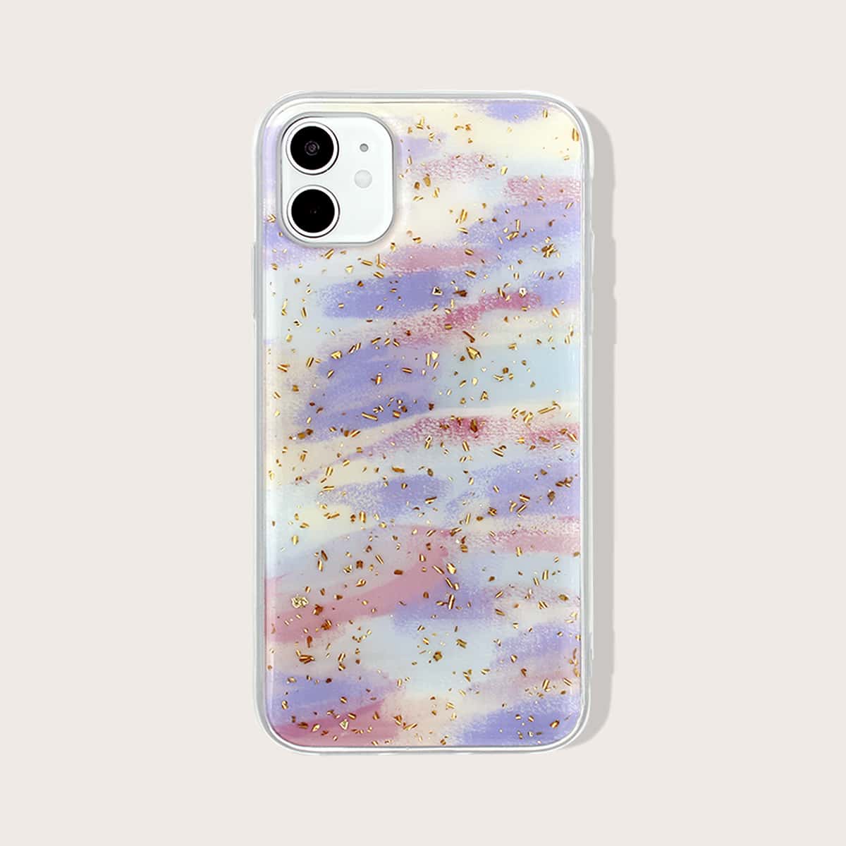 

1pc Gold Foil Decor iPhone Case, Multicolor