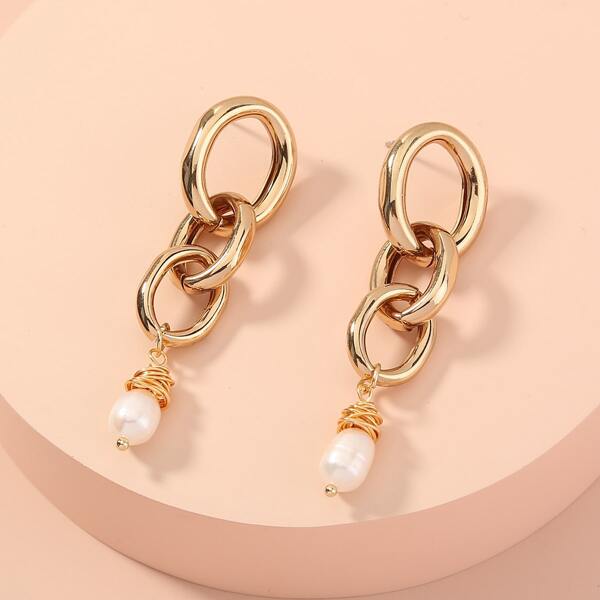 

Winding Pearl Drop Earrings, Gold