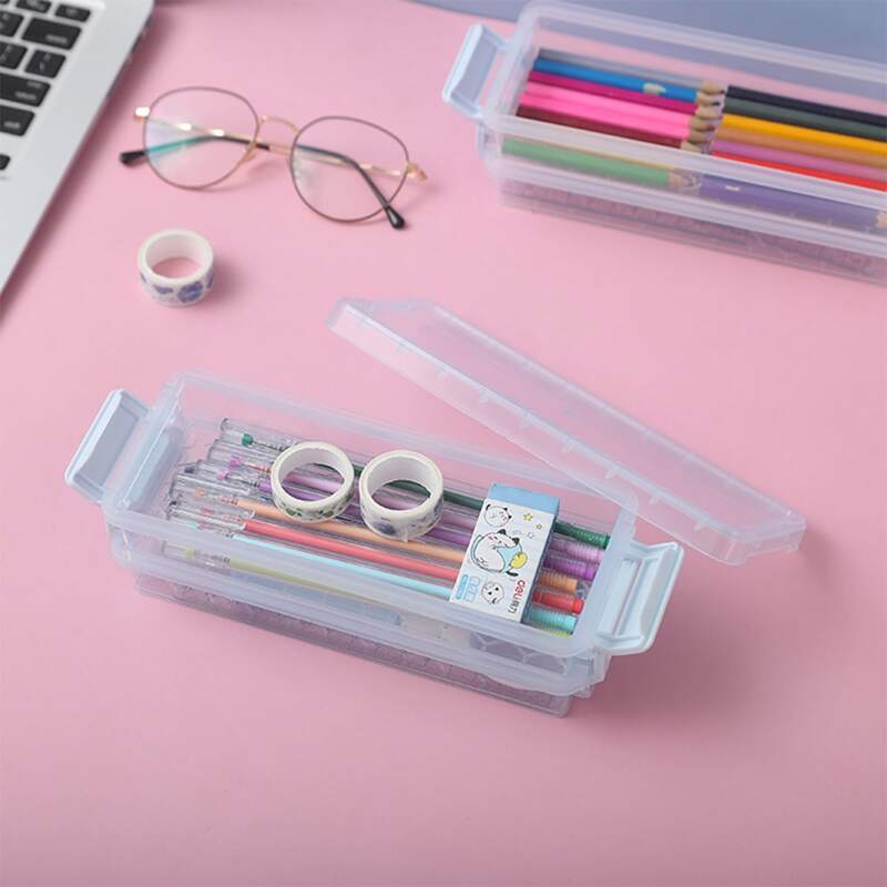 

1pc Random Color Double Layer Pencil Box, Multicolor clear