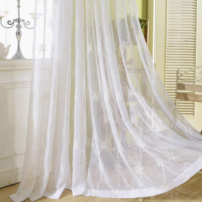

1pc Flower Embroidery Sheer Curtain, White