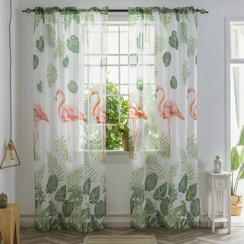 

1pc Flamingo Print Curtain, Multicolor