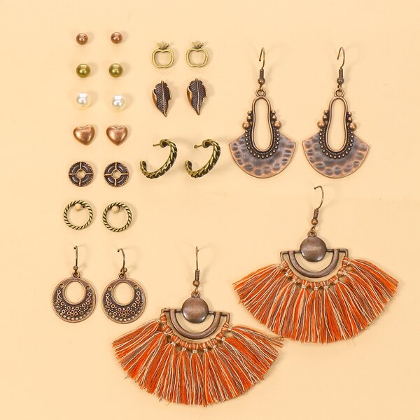 

12pairs Tassel Decor Earrings Set, Multicolor