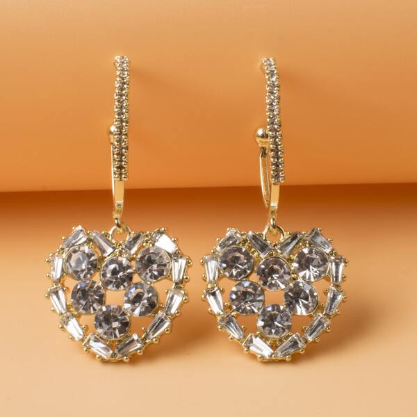 

Rhinestone Heart Drop Earrings, Gold