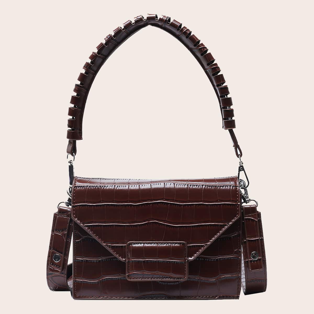 

Crocodile Shoulder Bag, Coffee brown