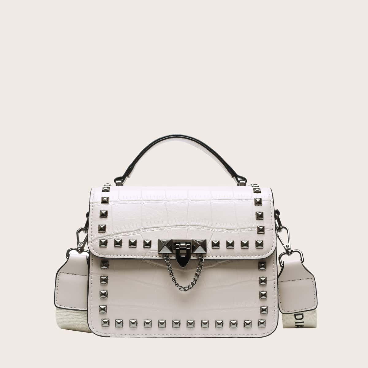 

Studded Decor Satchel Bag, White