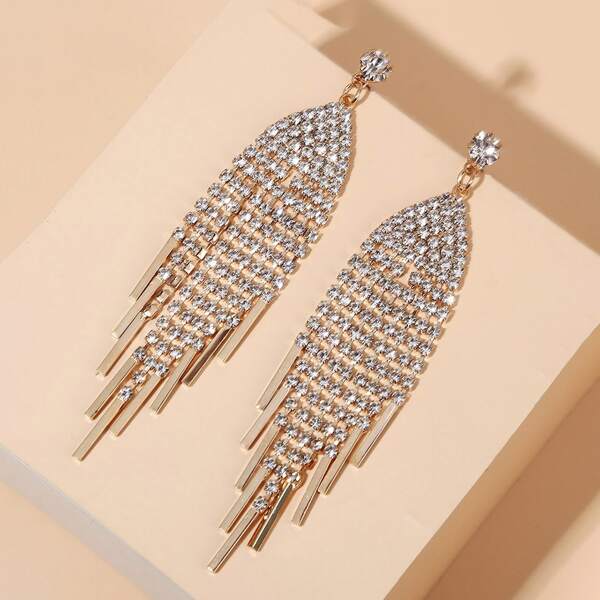 

Rhinestone Tassel Drop Earrings, Gold