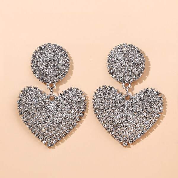 

Rhinestone Heart Drop Earrings, Silver