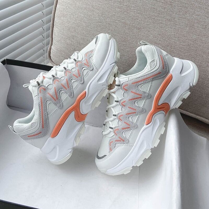 

Lace-up Mesh Panel Chunky Sneakers, White