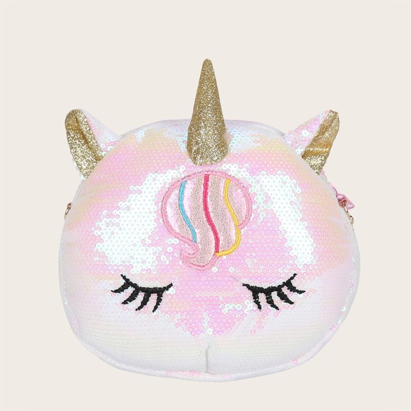 

Girls Sequins Decor Unicorn Design Crossbody Bag, White
