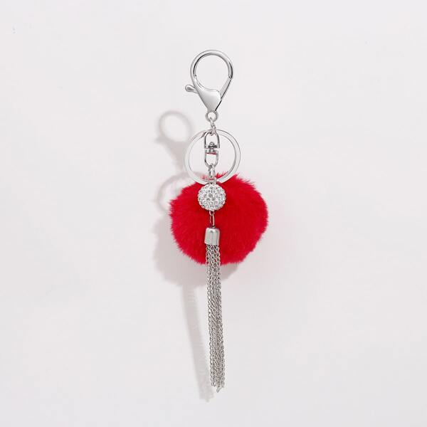 

Pom Pom Chain Tassel Decor Keychain, Red