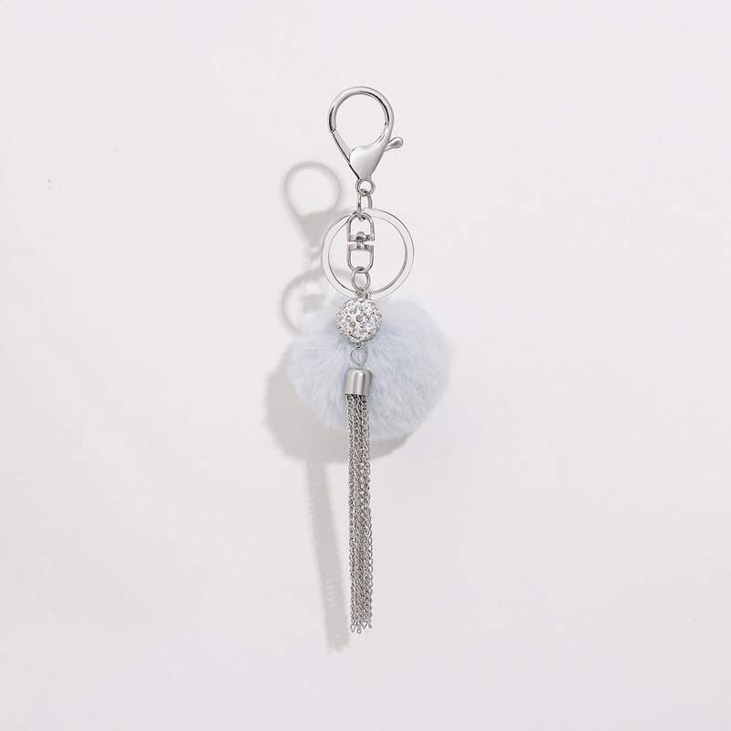 

Pom Pom Chain Tassel Decor Keychain, Baby blue