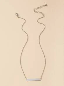 Rectangular Bar Charm Chain Necklace - Silver - View 2