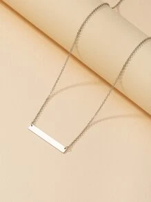 Rectangular Bar Charm Chain Necklace - Silver - View 3