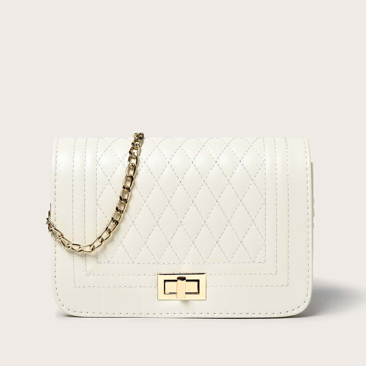 

Quilted Chain Crossbody Bag, White